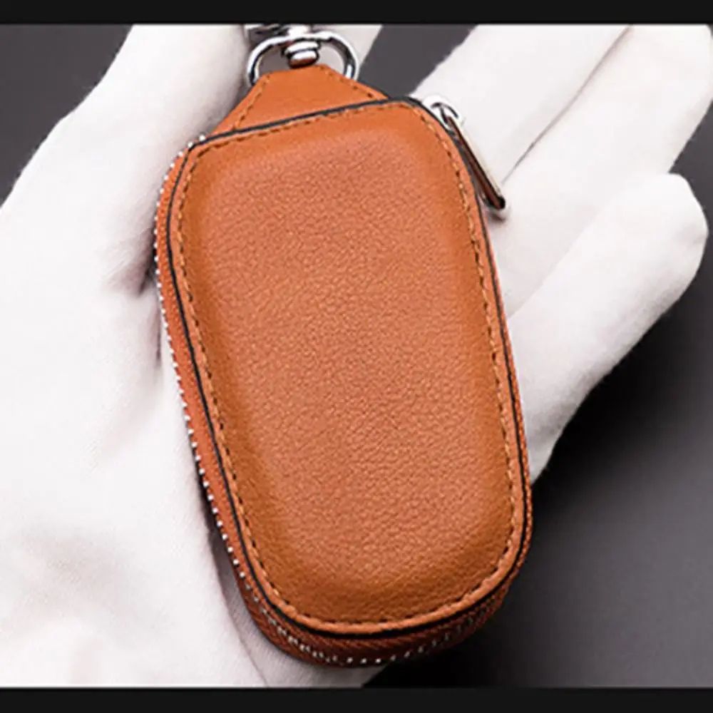 General Men's Head Layer Cowhide Multi-functional Waist Hanging Zipper Key Bag - Car Logo Leath